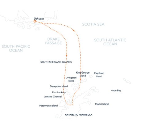 Map for Adventures in Antarctica - Ushuaia to Ushuaia Expedition