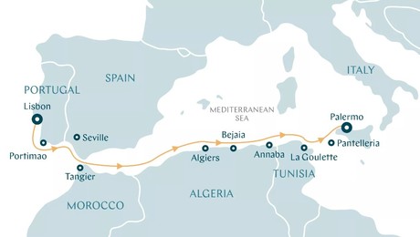 Map for Africa's Roman Riches - Portugal, Morocco, Algeria, Tunisia & Italy Cruise