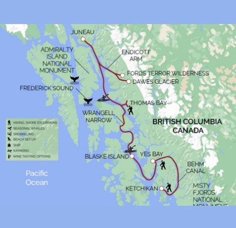 Map for Alaska’s Fjords & Glaciers with Ketchikan - Adventure Cruise