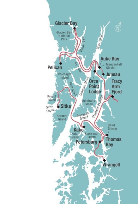 Map for Alaska's Glacier Bay & Island Adventure - Small Ship Alaska Cruise