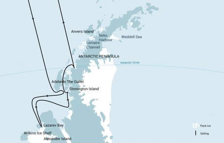 Map for Antarctica - Beyond the Polar Circle - Wilkins Ice Shelf
