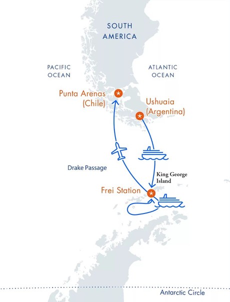 Map for Antarctica Express Air Cruise - Quick & Affordable Antarctica Expedition