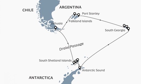 Map for Antarctica, South Georgia & Falklands aboard Brand New Expedition Ship