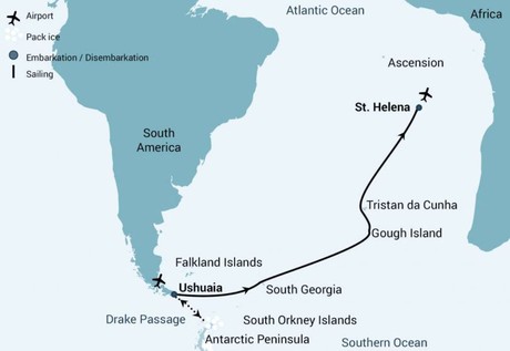 Map for Atlantic Odyssey Including Antarctic Peninsula