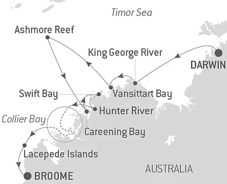 Map for Australia's Iconic Kimberley - Darwin to Broome Luxury Cruise