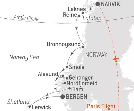 Map for Autumn Splendours: From Lofoten to the Norwegian Fjords