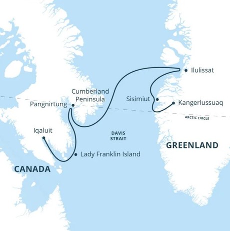Map for Baffin Island and Greenland: Circling the Midnight Sun - 12 Day Adventure Cruise