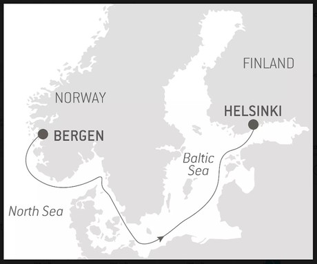 Map for Luxury Ocean Voyage: Bergen - Helsinki