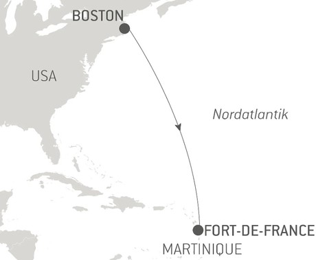 Map for Ocean Voyage: Boston - Fort-de-France in Luxury