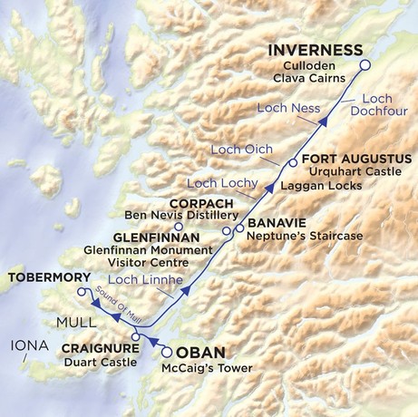Map for Caledonian Discovery - 8 Day Caledonian Canal Cruise from Oban to Inverness