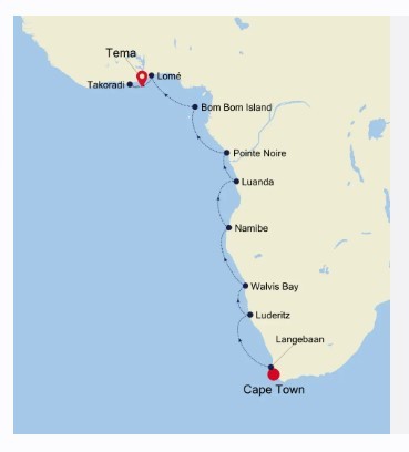 Map for Cape Town to Tema - West Africa Expedition Cruise
