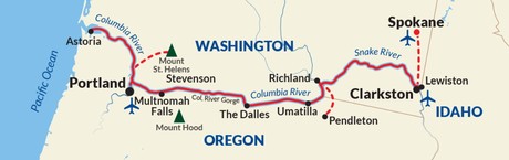 Map for Columbia and Snake Rivers - United States Small Ship Cruise