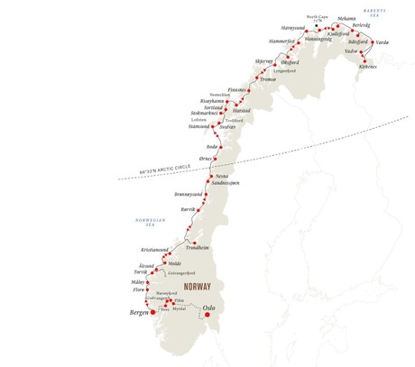 Map for Complete Norway | Fjords and Midnight Sun - 16 Day Expedition