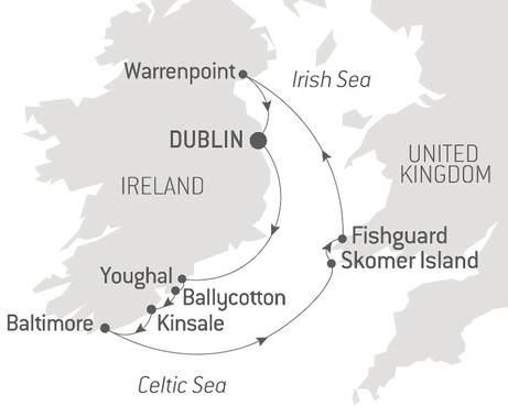 Map for Natural and Cultural Discoveries in Celtic Lands - Ireland Luxury Cruise