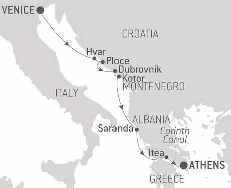 Map for Cruising the Dalmatian Coast and the Ionian Sea: Athens to Venice – with Smithsonian Journeys