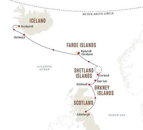 Map for Island Hopping in the North Atlantic - Edinburgh to Reykjavik