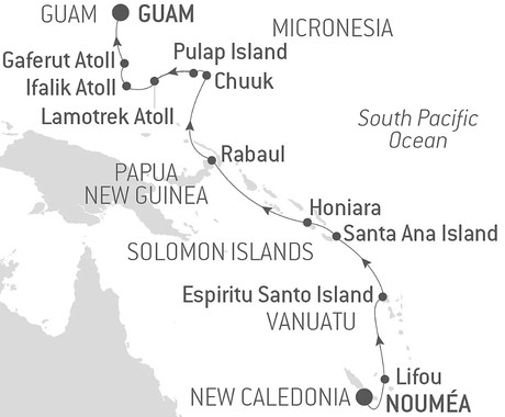 Map for From New Caledonia to Micronesia - 17 Day Luxury Cruise