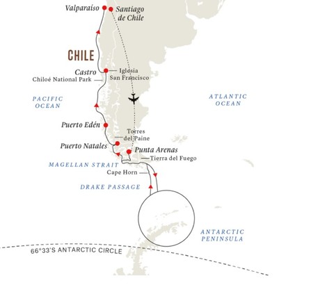 Map for In-depth Antarctica & Patagonia Expedition aboard Fram