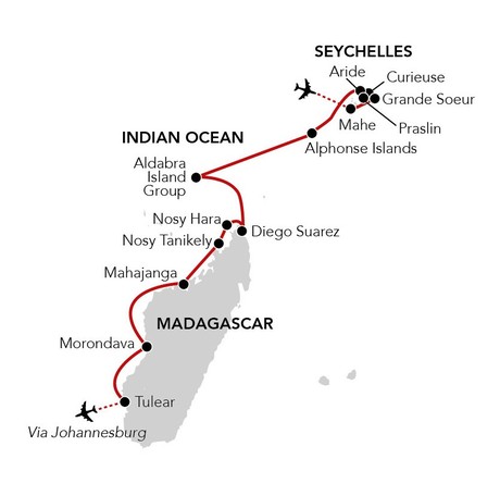 Map for Indian Ocean Stepping Stones - Madagascar & Seychelles Cruise