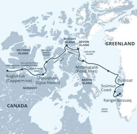 Map for Into the Northwest Passage (East to West)