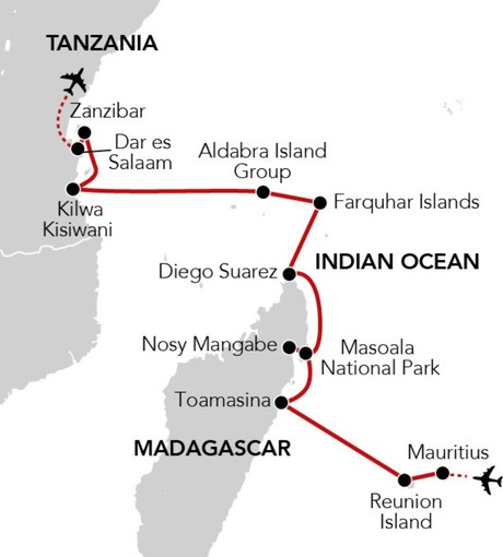 Map for Islands of the Indian Ocean - Madagascar, the Seychelles & Tanzania Cruise