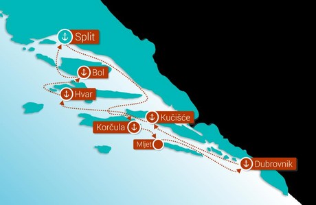 Map for Croatian Islands Luxury cruise