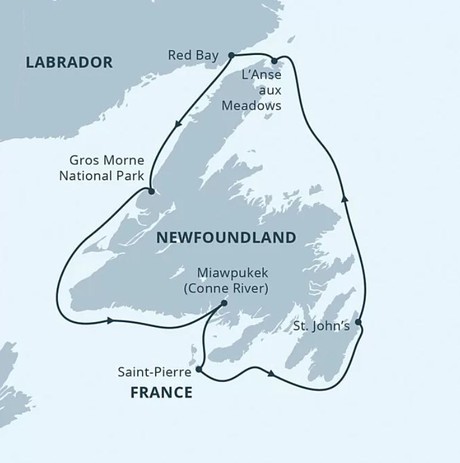 Map for Newfoundland Circumnavigation - 12 Day Adventure Cruise