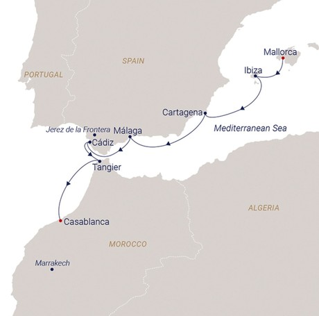 Map for Palma de Mallorca to Casablanca - 10 Day Mediterranean Sailing Cruise