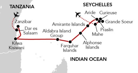 Map for Passage through the Seychelles - 15 Day Cruise