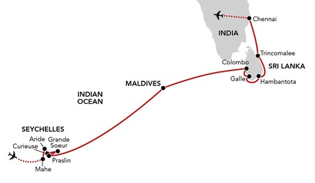 Map for Passage to India - A Voyage from the Seychelles to Chennai
