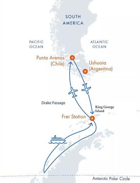 Map for Polar Circle Air-Cruise - An In-Depth Antarctic Adventure