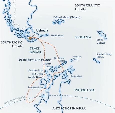 Map for Polar Circle Quest aboard Ushuaia