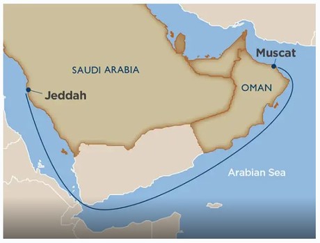 Map for Realm of the Queen of Sheba - Middle East Cruise