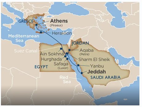 Map for Red Sea Revelries via The Suez Canal