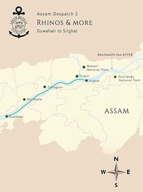 Map for Rhinos & More - 8 Day India River Cruise