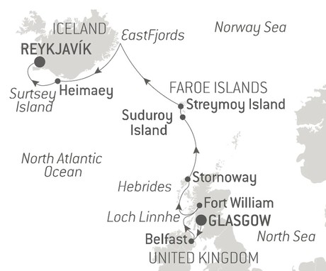 Map for Wild Lands of Scotland, the Faroe Islands and Iceland - Luxury Cruise