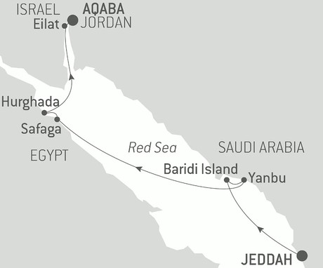 Map for Secrets of the Red Sea - 11 Days from Jeddah to Aqaba