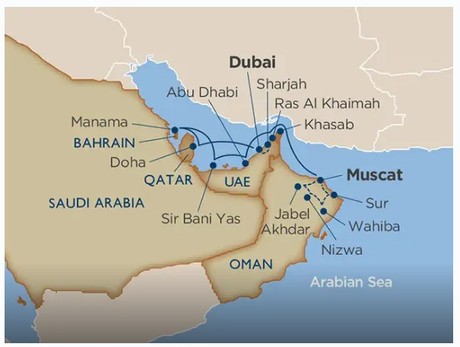 Map for Signature Persian Gulf Passage Cruise Tour