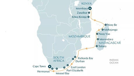 Map for South East African Horizons - Kenya, Madagascar, Mozambique & South Africa Cruise