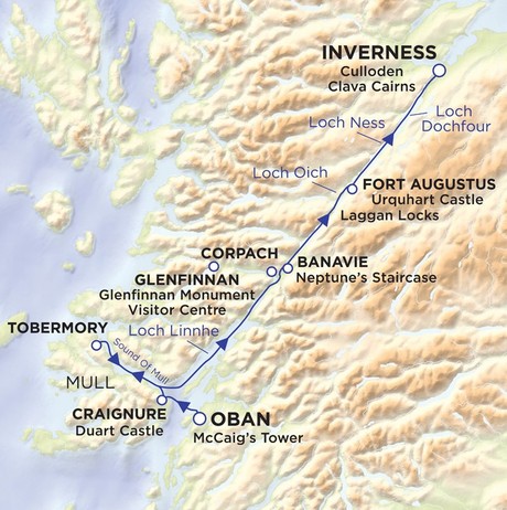 Map for The Lure of Loch Ness - 7 Day Caledonian Canal Cruise from Oban