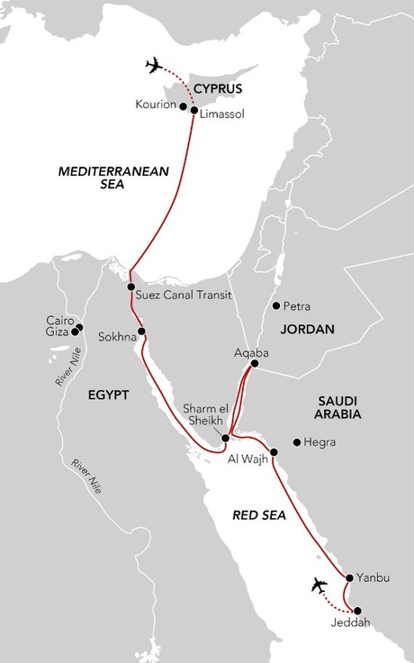 Map for Wonders of Antiquity - 12 Days From Cyprus to Saudi Arabia