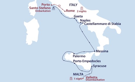 Map for The Amalfi, Sicily and Malta: The Godfather Cruise